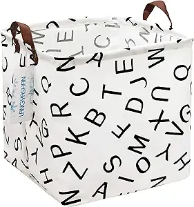 LANGYASHAN Square Storage Baskets Waterproof Canvas Children Laundry Nursery Hamper for Shelves Gift Baskets Toy Organizer Room Decor (Square alphabet)