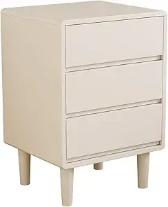 White Nightstand Tall Nightstand with 3 Drawer,Solid Wood Nightstand,Mid Century Modern Nightstand Side Table,Modern Wood Night Stand End Table,Wooden Bedside Table for Bedroom,Living Room