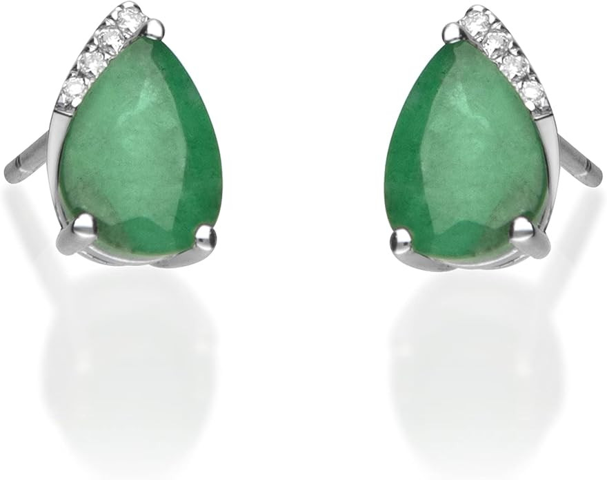 Gin & Grace 14K White Gold Natural Emerald Diamond (I1,I2) Earring for Women