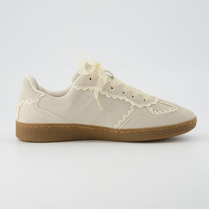 CUSHIONAIRE Belinda Women’s Lace Detail Casual Sneakers – Elegant Ribbon Lace-Up Shoes with Memory Foam