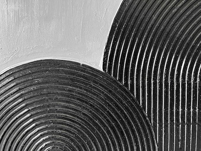 Eonzeun Hand-Painted Black and White Textured Wall Art 24x24 inch,Modern Minimalist Abstract Canvas Oil Painting for Wall Decorations