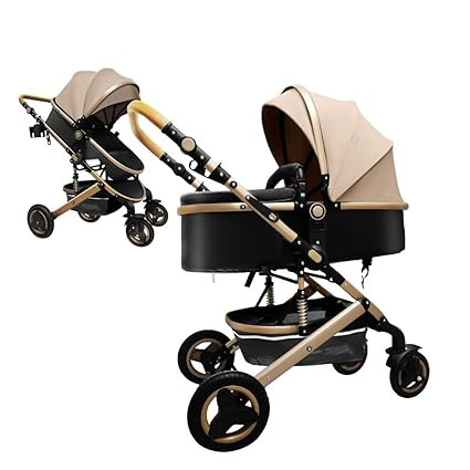 Luxury Baby Stroller 2 in 1 with Bassinet Mode Foldable Infant Stroller High Landscape Reversible Stroller Travel Pram Baby Carriage (Black)