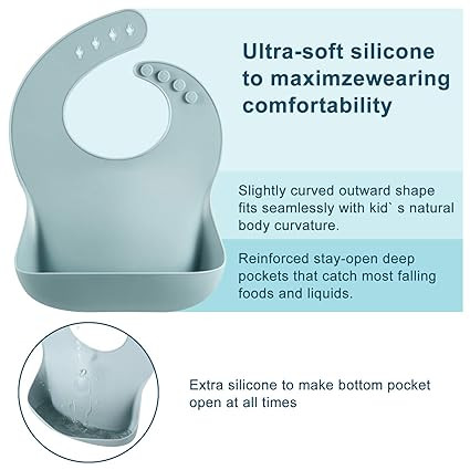 PandaEar Set of 3 Silicone Baby Bibs Waterproof, Soft, Unisex, 10-72 Months