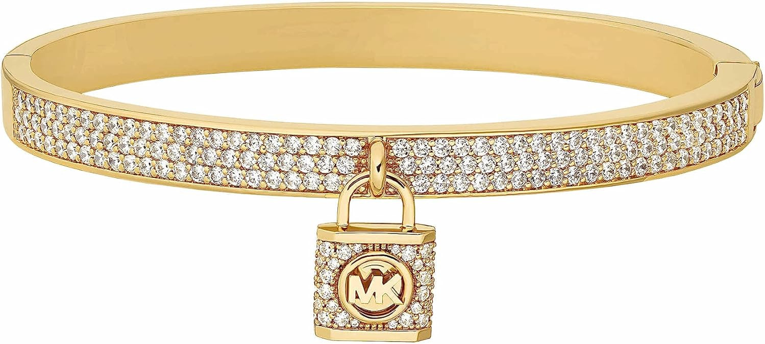 Michael Kors Women's 14K Gold-Plated Pavé Lock Charm Bangle