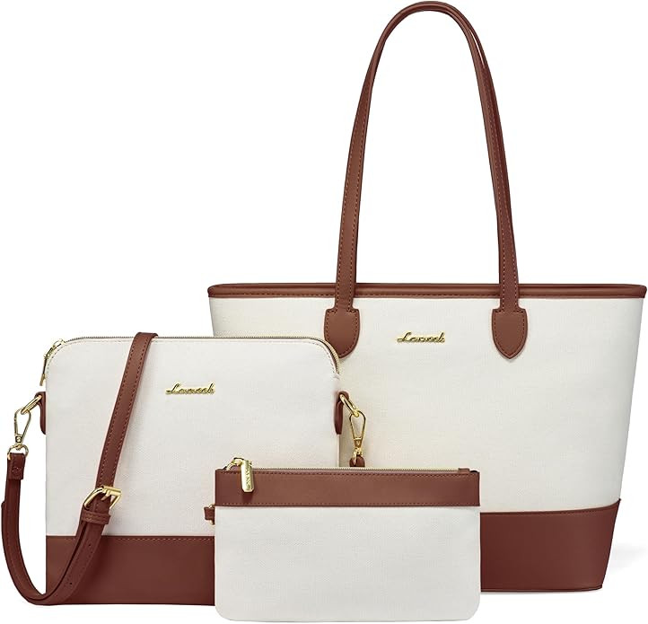 LOVEVOOK Purse and Wallet Set for Women Handbag 3Pcs Canvas Tote Satchel Purses Ladies Shoulder Bags