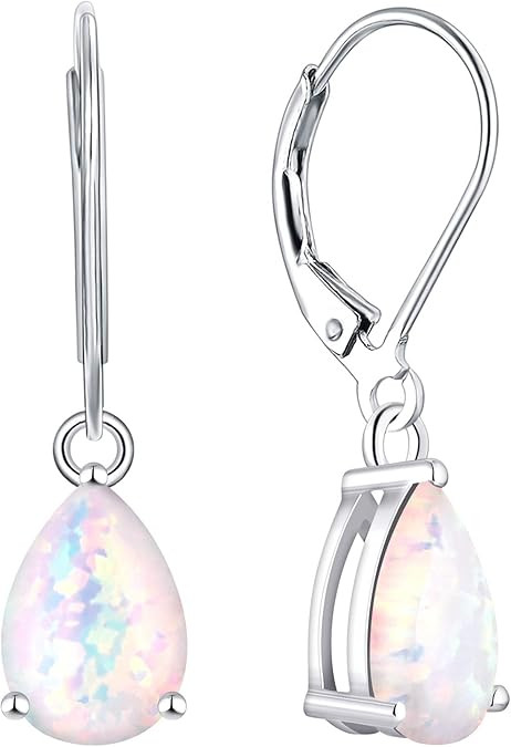 YL Dangle Drop Earrings Sterling Silver Solitaire Leverback Earring 7x10 MM Teardrop Birthstone Jewelry for Women