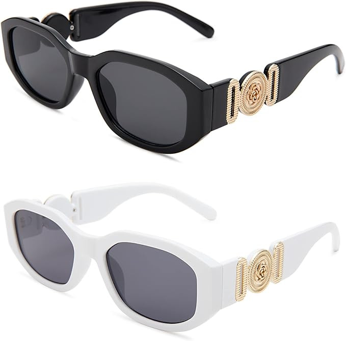 Hycredi Rectangle Sunglasses for Women Men Retro Driving Glasses 90’s Vintage Fashion Irregular Frame UV400 Protection