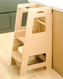 Child Standing Tower Kids Kitchen Step Stool Toddler Wood Stepping Stool - Children's Montessori Stool - Adjustable Platform, Natural Wood