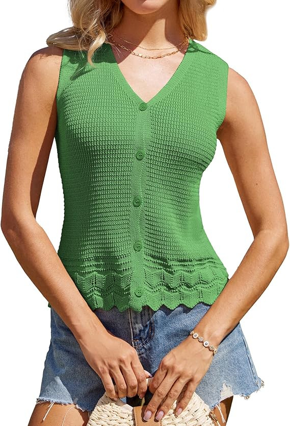 GRACE KARIN Womens Spring Summer Sweater Vest 2025 Casual Knit Sleeveless V Neck Button Down Crochet Crop Tank Tops
