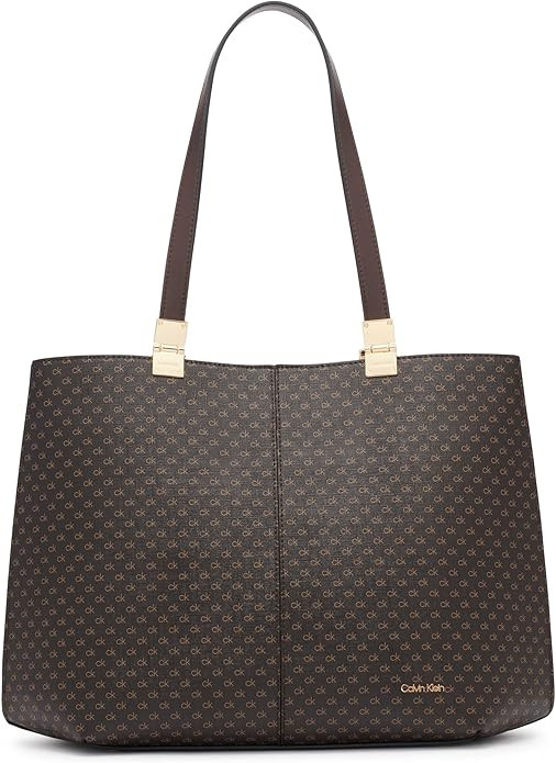 Calvin Klein Women's Granite Geometric Tote Bag – Vegan Leather, Monogram, 3 Pockets