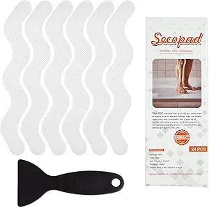 Patented Anti Slip Shower Stickers 24 PCS Safety Bathtub Strips Adhesive Decals with Premium Scraper for Bath Tub Shower Stairs