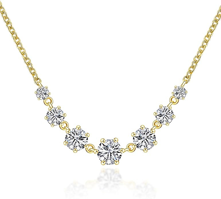 Moissanite Pendant Necklace for Women with 18K Yellow Gold, 1.32Ct DF VVS Clarity Lab Created Moissanite Choker Necklace with Charm, Sterling Silver Necklace for Wedding Promise Engagement
