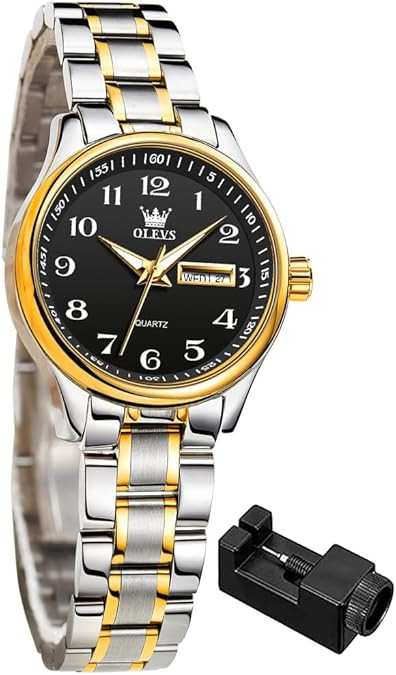 OLEVS Women Watches Business Dress Female Ladies for Small Wrist Watch Gold Silver Tone Stainless Steel Band Analog Quartz Day Date Waterproof Lady Watches