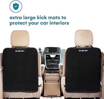 Enovoe Kick Mats Protector for Child - 2 Pack - Premium Quality Car Seat Back Cover Offers Waterproof Protection of Your Upholstery from Mud and Scratches - Seat Back Kick Protector for Kids
