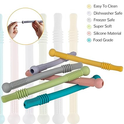 Fu Store Hollow Teether Tube Chew Straw Sensory Toy for Infant Toddlers Silicone Tubes Teething Toys