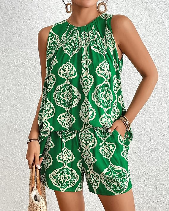 Bsubseach Women Two Piece Sets For Summer Boho Shorts Set Sleeveless Clothes Vacation Outfits