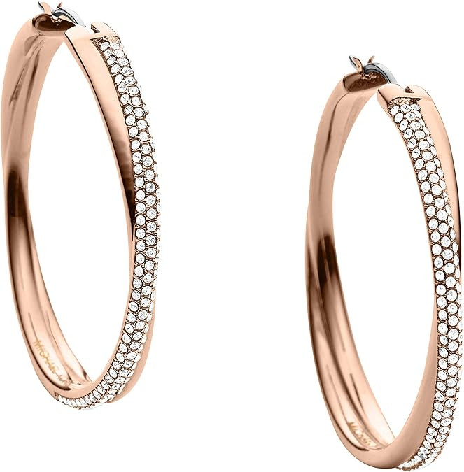 Michael Kors Stainless Steel and Pavé Crystal Hoop Earrings for Women, Color: Rose Gold (Model: MKJ3671791)
