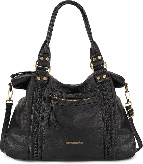 Montana West Washed Leather Hobo Bags for Women Roomy Handbags with Crossbody Strap