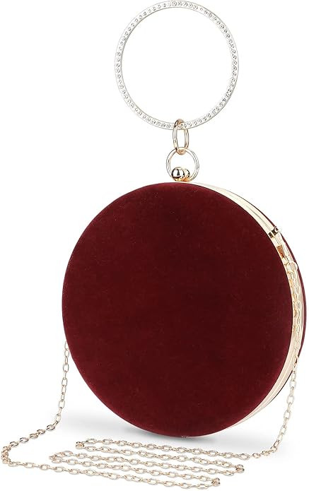 Selighting Round Velvet Clutch Purses for Women Evening Bags Formal Wedding Purse Prom Cocktail Party Clutch Hand Bag