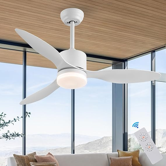 Ceiling Fans with Lights,42" Modern Ceiling Fan with Light and Remote Control,6 Speed,Reversible,Noiseless,3 Blades Ceiling Fans for Bedroom,Living Room,Indoor,Patio.White