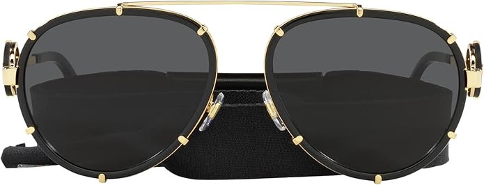 Versace VE 2232 143887 Black Metal Aviator Sunglasses Grey Lens