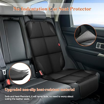 Car Seat Protector, Carseat Seat Protectors with Thick Padding and Upgraded Non-Slip Backing, Waterproof Seat Protector under Baby Car Seat, 600D Fabric Car Seat Covers with Storage Pockets for Baby