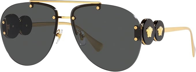 Versace Woman Sunglasses Gold Frame, Dark Grey Lenses, 63MM