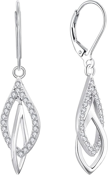 YL Linear Swirl French Wire Earrings 925 Sterling Silver Interlocked Teardrop Leverback Earring Twisted Dangle Drop Jewelry