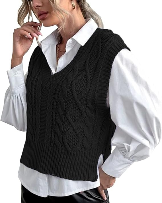 Sweater Vest for Women V Neck Sleeveless Knit Solid Casual Ribbed Preppy Pullover Tops