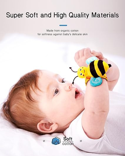 Infinno Baby Wrist Rattle Socks and Foot Finder Set, Perfect Baby Toys for 0-12 Months