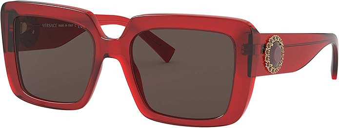 Versace Woman Sunglasses Transparent Red Frame, Dark Brown Lenses, 54MM