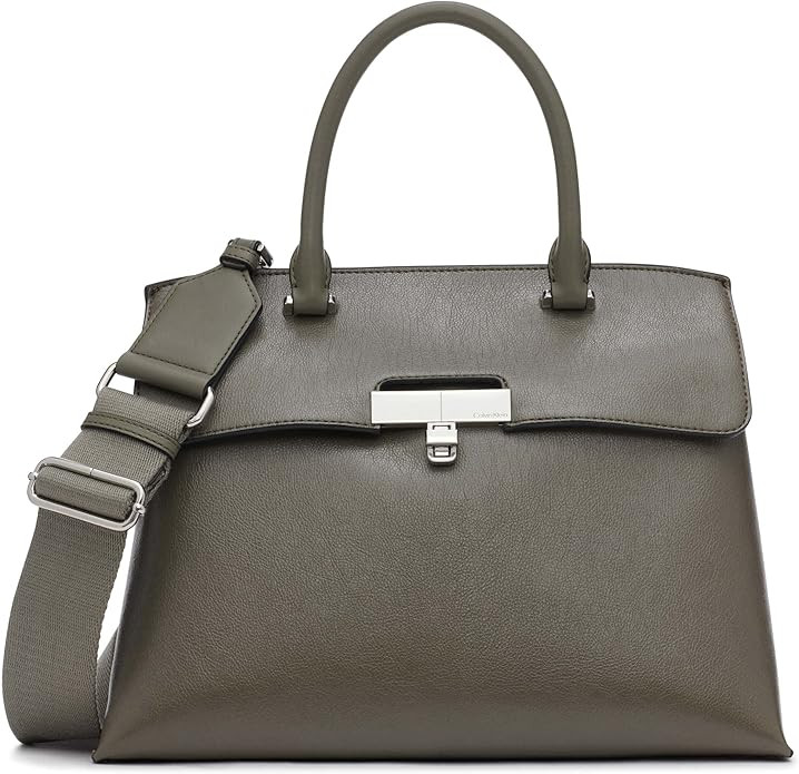 Calvin Klein Women's Becky Turn Lock Satchel – 2 in 1, Vegan Leather, 3 Pockets