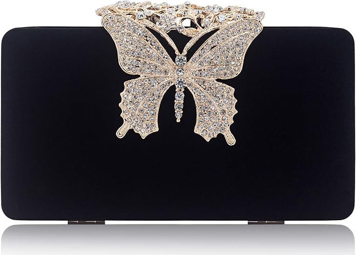 Dexmay Rhinestone Clutch Bag with Crystal Butterfly Clasp Women Evening Handbag Formal Party Purse