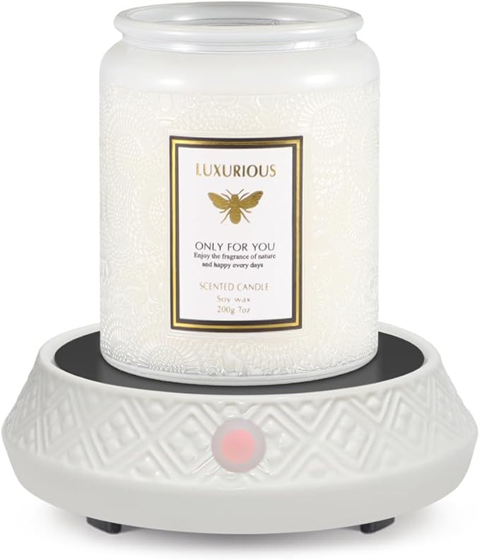 Candle Warmer with Timer Coffee Mug Heat Auto Off Function for Bedroom Study Living Room Kitchen Office White Ceramic Electric Wax Melt Warmer Fits Yankee Jar Scented Candle Safe Release of Scent