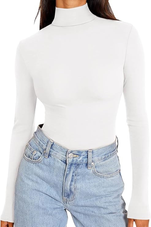 REORIA Women's Long Sleeve Mock Turtle Neck Tops Fall Winter Basic Double Lined Layering Lightweight Slim Fitted Shirts