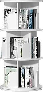 Nidouillet Rotating Bookshelf, Revolving Bookcase 360 Display Round Bookshelf Narrow Swivel Corner Book Shelf Standing Bookcase for Adult Bedroom, Living Room (White, 3 Tier)