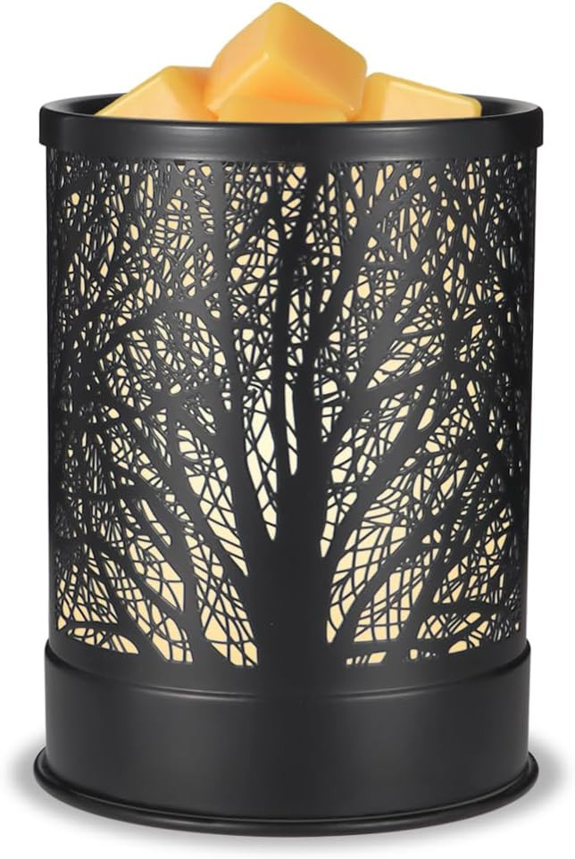 Metal Wax Melts Warmer, 2-in-1 Electric Scented Candle Wax Melter and Wax Cubes, Aromatherapy Essential Oil Burner for Home Décor Office and Bedroom, with LED Light (Black Tree)