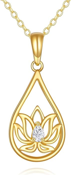 14K Solid Gold Lotus Chakra Necklace Pendant for Women Real Gold Yoga Lotus Flower Necklace Promise Anniversary Birthday Gifts Jewelry for Women Wife