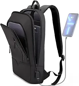 hk Backpack for Men Business Slim Backpack with USB Charger Computer Lightweight Anti-theft Travel Backpacks 15.6 inch Water Resistant Laptop Bag for Work Office College-Black