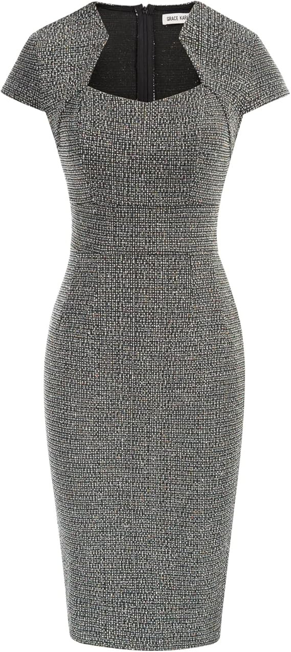 GRACE KARIN Women's Gorgeous Pencil Dress Cap Sleeve Tweed Pencil Dress for Work