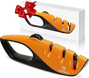 Adjustable Knife Sharpener with 5 Sharpening Angle, Professional Kitchen Knife Sharpener Tool, Ergonomic Handle, Non-Slip Rubber Base, Manual Knife Sharpeners for Kitchen Knives and Scissor