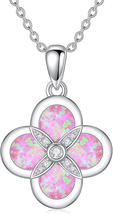 Moissanite Moss Agate/Pearl/Opal Four Leaf Clover Necklace Pendant 925 Sterling Silver Four Leaf Clover Necklace Pendant Gift for Women