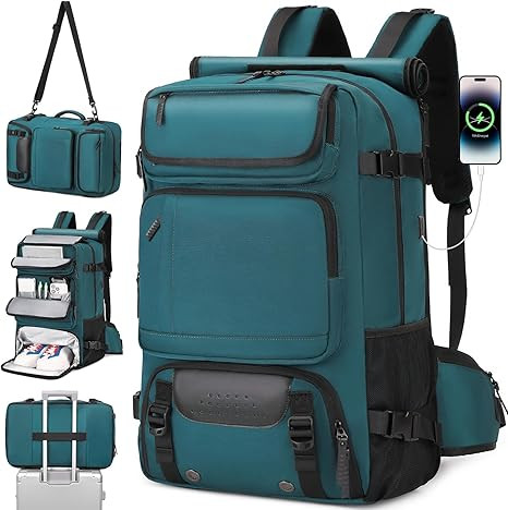 Carry on Travel Backpack for Men Airline Approved Duffle Backpack Convertible Nylon Luggage Bag Dark Green