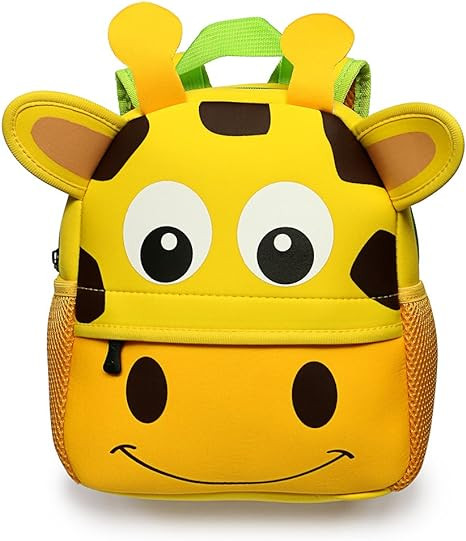 Hipiwe Little Kid Toddler Backpack Baby Boys Girls Kindergarten Pre School Bags Cute Neoprene Cartoon Backpacks for Little Kids,Size 9.45"x3.54"x9.84"(Giraffe)