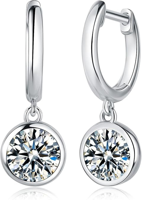 925 Sterling Silver Moissanite Earrings, 0.5ct-1ct Moissanite Halo Earrings for Women, Moissanite Drop Dangle Hoop Earrings, Round Cut Brilliant D Color VVS1 Clarity Moissanite Stud Earrings for Women