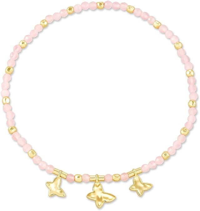 Kendra Scott Lillia Butterfly Stretch Bracelet in 14k Gold-Plated Brass, Fashion Jewelry for Women, Pink Cats Eye