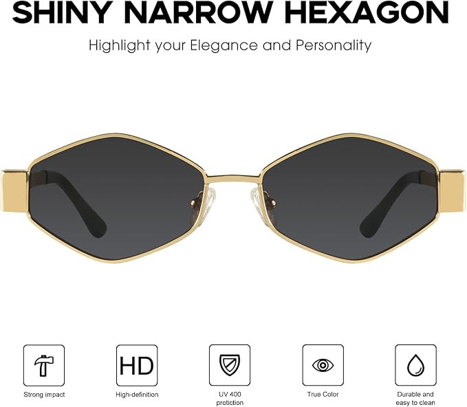 mosanana Trendy Hexagon Metal Sunglasses for Women Small Retro Style MS52475